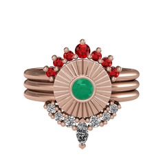 Garnet, kök zümrüt ve beyaz zirkon 14 ayar rose altın yüzük