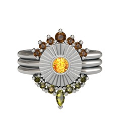 Dumanlı kuvars, sitrin ve peridot 925 ayar gümüş yüzük
