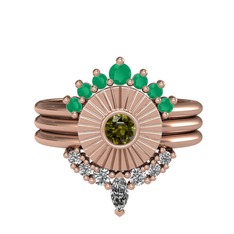 Kök zümrüt, peridot ve swarovski 925 ayar rose altın kaplama gümüş yüzük