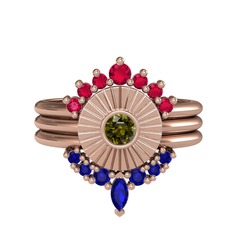 Minimal Tria Cora Yüzük - Rodolit garnet, peridot ve lab safir 8 ayar rose altın yüzük #1c8zhyk