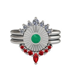 Minimal Tria Cora Yüzük - Pırlanta, kök zümrüt ve garnet 18 ayar beyaz altın yüzük (0.42 karat) #1congah