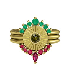 Kök zümrüt, peridot ve rodolit garnet 14 ayar altın yüzük