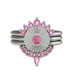 Pembe kuvars 8 ayar beyaz altın yüzük