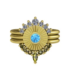 Minimal Tria Cora Yüzük - Pırlanta, akuamarin ve peridot 8 ayar altın yüzük (0.42 karat) #1d0k1fy