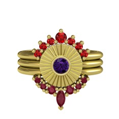 Minimal Tria Cora Yüzük - Garnet, ametist ve kök yakut 925 ayar altın kaplama gümüş yüzük #1d0mpr0