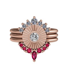 Minimal Tria Cora Yüzük - Pırlanta, beyaz zirkon ve rodolit garnet 14 ayar rose altın yüzük (0.42 karat) #1d3kvmq