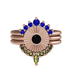 Minimal Tria Cora Yüzük - Lab safir, siyah zirkon ve peridot 8 ayar rose altın yüzük #1diq534