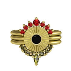 Minimal Tria Cora Yüzük - Garnet, siyah zirkon ve peridot 18 ayar altın yüzük #1dq8qcx
