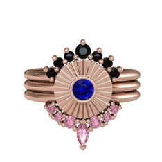 Siyah zirkon, lab safir ve pembe kuvars 8 ayar rose altın yüzük