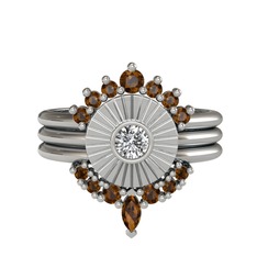 Minimal Tria Cora Yüzük - Dumanlı kuvars ve swarovski 14 ayar beyaz altın yüzük #1e6f1z9