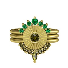 Minimal Tria Cora Yüzük - Yeşil kuvars ve peridot 14 ayar altın yüzük #1e86uj5