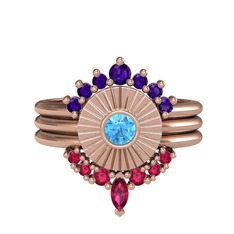 Minimal Tria Cora Yüzük - Ametist, akuamarin ve rodolit garnet 925 ayar rose altın kaplama gümüş yüzük #1e9vf0w