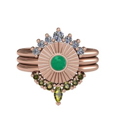 Minimal Tria Cora Yüzük - Pırlanta, kök zümrüt ve peridot 18 ayar rose altın yüzük (0.42 karat) #1egwamz