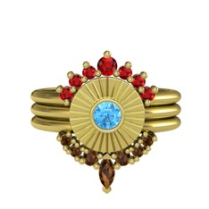 Minimal Tria Cora Yüzük - Garnet, akuamarin ve dumanlı kuvars 925 ayar altın kaplama gümüş yüzük #1ehj777