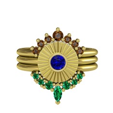 Minimal Tria Cora Yüzük - Dumanlı kuvars, lab safir ve yeşil kuvars 14 ayar altın yüzük #1em2pa3