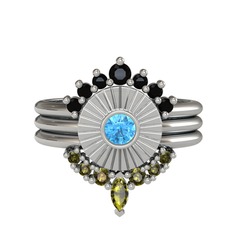 Minimal Tria Cora Yüzük - Siyah zirkon, akuamarin ve peridot 925 ayar gümüş yüzük #1ev63bw