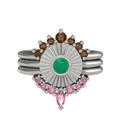 Minimal Tria Cora Yüzük - Dumanlı kuvars, kök zümrüt ve pembe kuvars 925 ayar gümüş yüzük #1f2hacw