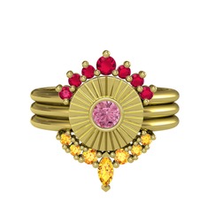 Rodolit garnet, pembe kuvars ve sitrin 8 ayar altın yüzük