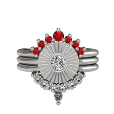Garnet ve beyaz zirkon 18 ayar beyaz altın yüzük