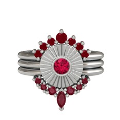 Kök yakut ve rodolit garnet 18 ayar beyaz altın yüzük