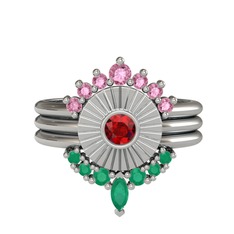 Minimal Tria Cora Yüzük - Pembe kuvars, garnet ve kök zümrüt 925 ayar gümüş yüzük #1frw9kk