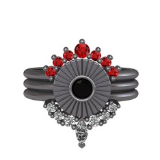 Minimal Tria Cora Yüzük - Garnet, siyah zirkon ve beyaz zirkon 925 ayar siyah rodyum kaplama gümüş yüzük #1g68x7t