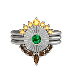 Minimal Tria Cora Yüzük - Sitrin, yeşil kuvars ve dumanlı kuvars 925 ayar gümüş yüzük #1g6eicp