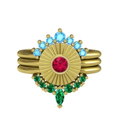 Minimal Tria Cora Yüzük - Akuamarin, rodolit garnet ve yeşil kuvars 8 ayar altın yüzük #1g6z73j