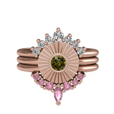 Minimal Tria Cora Yüzük - Swarovski, peridot ve pembe kuvars 8 ayar rose altın yüzük #1gf9dgl