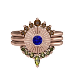 Minimal Tria Cora Yüzük - Dumanlı kuvars, lab safir ve peridot 14 ayar rose altın yüzük #1gj47i4