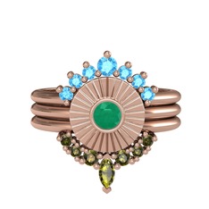 Minimal Tria Cora Yüzük - Akuamarin, kök zümrüt ve peridot 14 ayar rose altın yüzük #1glsfkx