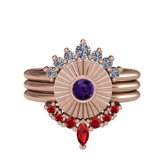 Minimal Tria Cora Yüzük - Pırlanta, ametist ve garnet 8 ayar rose altın yüzük (0.42 karat) #1gnib4v