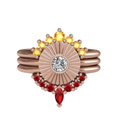 Minimal Tria Cora Yüzük - Sitrin, beyaz zirkon ve garnet 8 ayar rose altın yüzük #1gw45ww