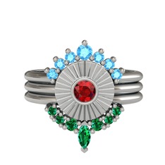 Akuamarin, garnet ve yeşil kuvars 925 ayar gümüş yüzük
