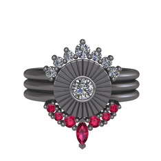 Minimal Tria Cora Yüzük - Pırlanta ve rodolit garnet 925 ayar siyah rodyum kaplama gümüş yüzük (0.58 karat) #1gy501i