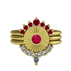Minimal Tria Cora Yüzük - Kök yakut, rodolit garnet ve swarovski 18 ayar altın yüzük #1gzvczn