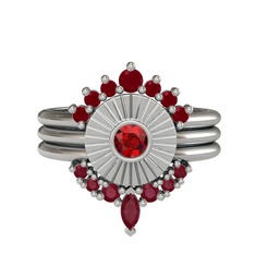Minimal Tria Cora Yüzük - Kök yakut ve garnet 18 ayar beyaz altın yüzük #1h8bjas