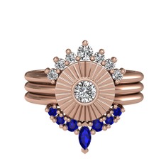 Beyaz zirkon, swarovski ve lab safir 8 ayar rose altın yüzük
