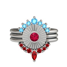 Minimal Tria Cora Yüzük - Akuamarin, rodolit garnet ve garnet 925 ayar gümüş yüzük #1hacym4