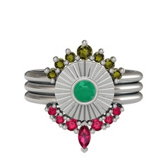 Peridot, kök zümrüt ve rodolit garnet 18 ayar beyaz altın yüzük