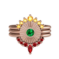 Minimal Tria Cora Yüzük - Sitrin, yeşil kuvars ve garnet 8 ayar rose altın yüzük #1heo4al