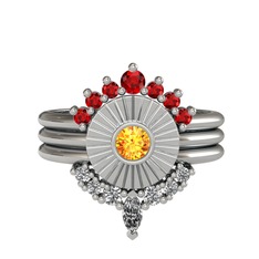 Garnet, sitrin ve swarovski 18 ayar beyaz altın yüzük