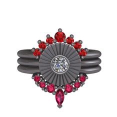 Minimal Tria Cora Yüzük - Garnet, pırlanta ve rodolit garnet 925 ayar siyah rodyum kaplama gümüş yüzük (0.16 karat) #1hkib5a
