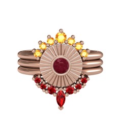 Minimal Tria Cora Yüzük - Sitrin, kök yakut ve garnet 925 ayar rose altın kaplama gümüş yüzük #1hu6281