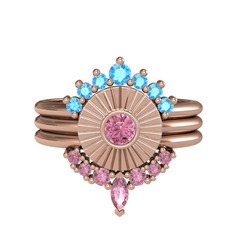 Akuamarin ve pembe kuvars 18 ayar rose altın yüzük