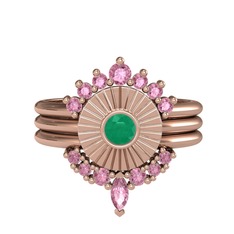 Pembe kuvars ve kök zümrüt 8 ayar rose altın yüzük