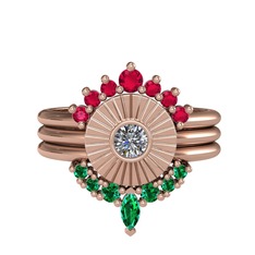 Minimal Tria Cora Yüzük - Rodolit garnet, pırlanta ve yeşil kuvars 18 ayar rose altın yüzük (0.16 karat) #1i3m387