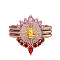Minimal Tria Cora Yüzük - Pembe kuvars, sitrin ve garnet 8 ayar rose altın yüzük #1ib1q43