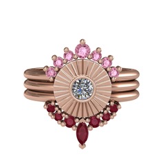 Minimal Tria Cora Yüzük - Pembe kuvars, pırlanta ve kök yakut 18 ayar rose altın yüzük (0.16 karat) #1iijnq