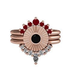 Minimal Tria Cora Yüzük - Kök yakut, siyah zirkon ve beyaz zirkon 8 ayar rose altın yüzük #1ik3yft